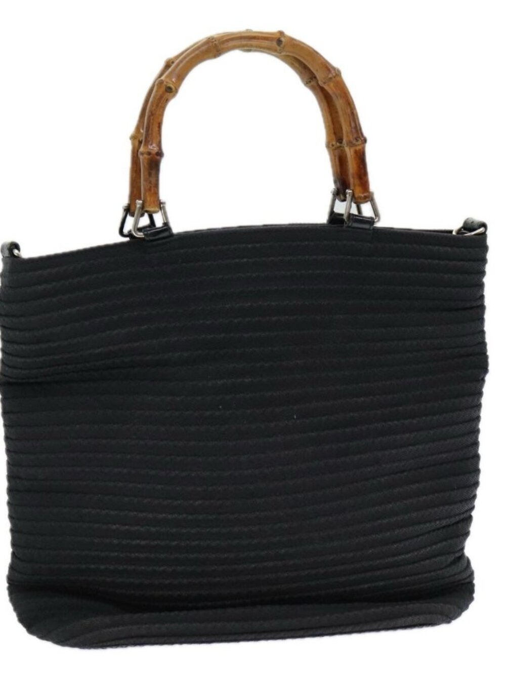 GUCCI Bamboo Hand Bag Nylon Black Auth am6667